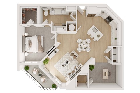 Floor plan for 1 bed, 1 bath, 1038 sqft